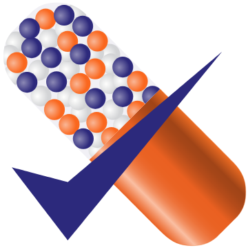 A blue and orange pill with an arrow pointing to it.